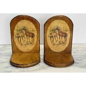 Vintage Wooden Horse Bookends Pair Brown Horse Rustic Equestrian Decor Barn Art